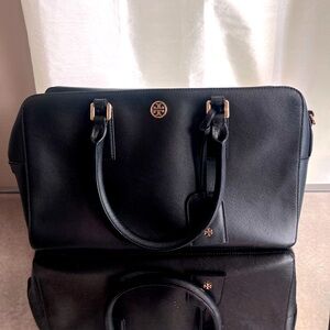 Tory Burch black leather satchel and matching wallet